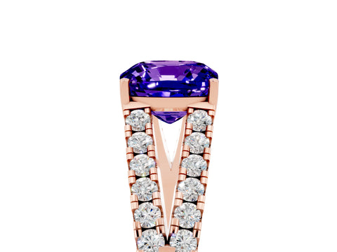 Rose gold Cushion Cut Cut Split Shank Pave Diamond Engagement Ring with Four-Prong Setting_5