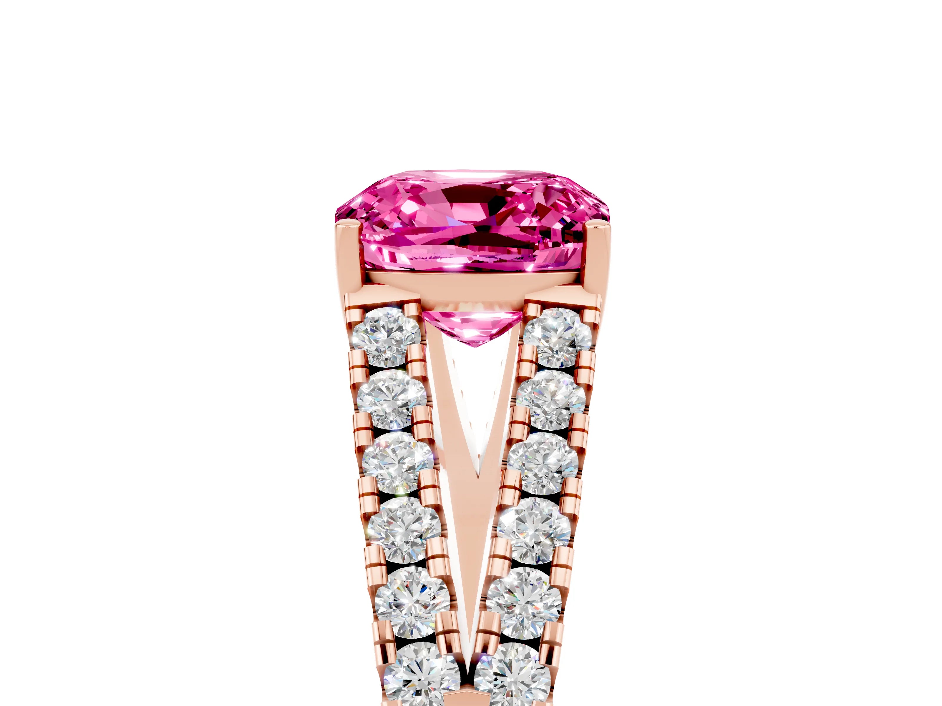 Rose gold Cushion Cut Cut Split Shank Pave Diamond Engagement Ring with Four-Prong Setting_5