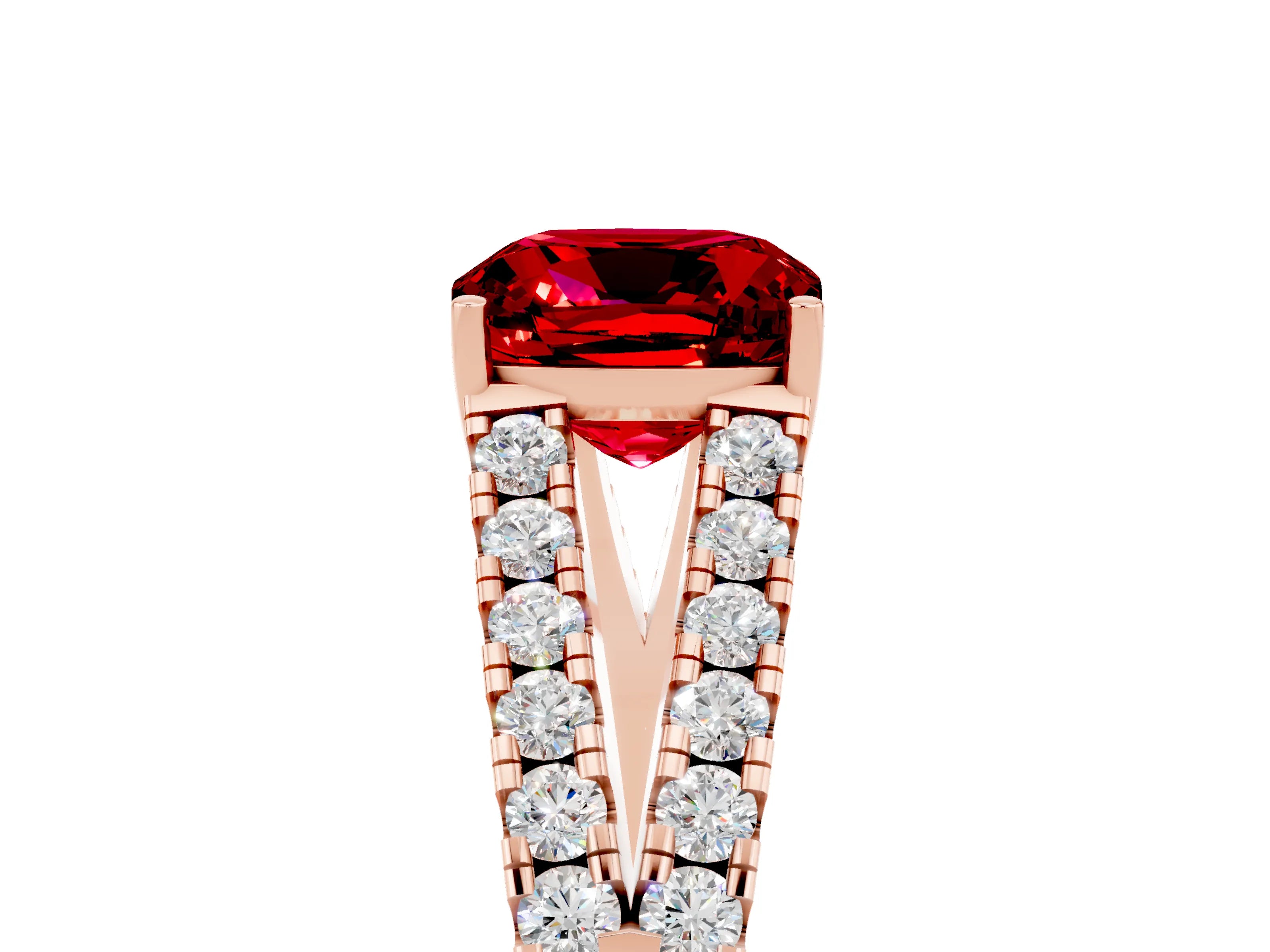 Rose gold Cushion Cut Cut Split Shank Pave Diamond Engagement Ring with Four-Prong Setting_5
