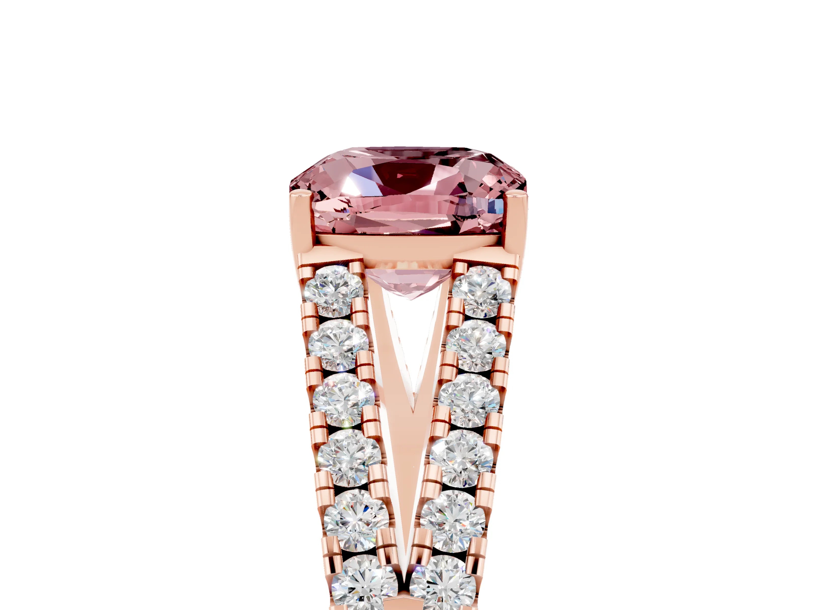 Rose gold Cushion Cut Cut Split Shank Pave Diamond Engagement Ring with Four-Prong Setting_5