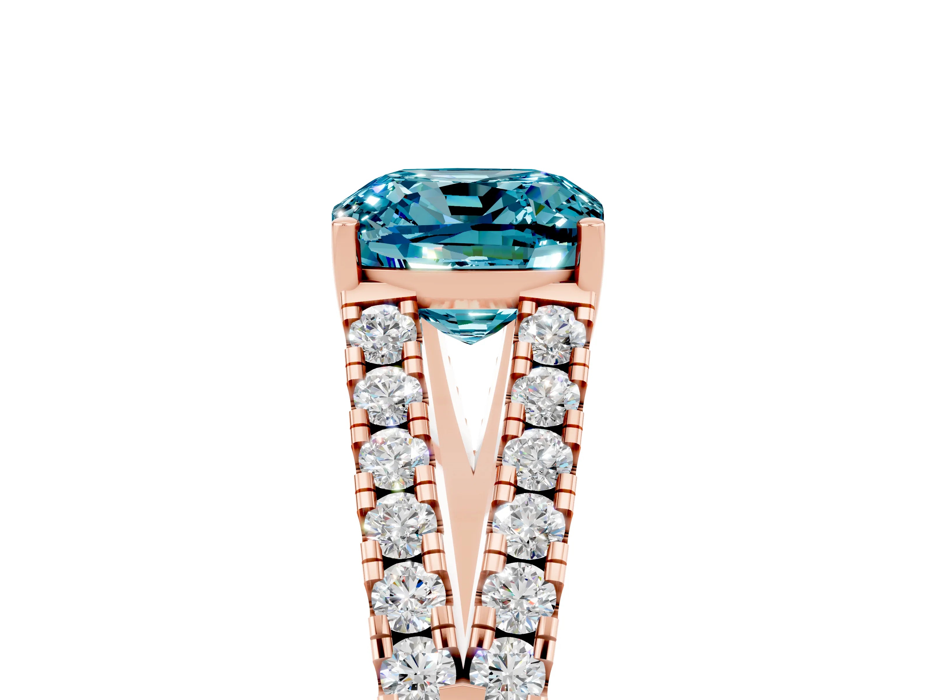 Rose gold Cushion Cut Cut Split Shank Pave Diamond Engagement Ring with Four-Prong Setting_5