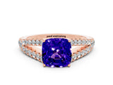 Rose gold Cushion Cut Cut Split Shank Pave Diamond Engagement Ring with Four-Prong Setting