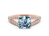 Rose gold Cushion Cut Cut Split Shank Pave Diamond Engagement Ring with Four-Prong Setting