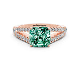 Rose gold Cushion Cut Cut Split Shank Pave Diamond Engagement Ring with Four-Prong Setting