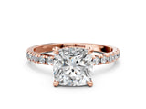 Rose gold Cushion Cut Diamond Brilliant Solitaire Ring with Pavé Band and Four-Prong Setting_15