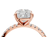 Rose gold Cushion Cut Diamond Brilliant Solitaire Ring with Pavé Band and Four-Prong Setting_19