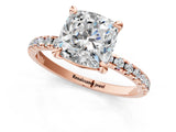 Rose gold Cushion Cut Diamond Brilliant Solitaire Ring with Pavé Band and Four-Prong Setting_440
