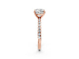Rose gold Cushion Cut Diamond Brilliant Solitaire Ring with Pavé Band and Four-Prong Setting_441