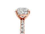 Rose gold Cushion Cut Diamond Brilliant Solitaire Ring with Pavé Band and Four-Prong Setting_444