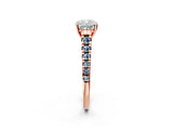 Rose gold Cushion Cut Diamond Cathedral Solitaire Ring with Round with Aquamarine side stone Pavé Band_14