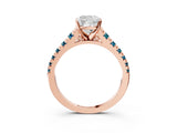 Rose gold Cushion Cut Diamond Cathedral Solitaire Ring with Round with Blue Topaz side stone Pavé Band_3