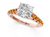Rose gold Cushion Cut Diamond Cathedral Solitaire Ring with Round with Citrine side stone Pavé Band_25