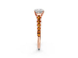 Rose gold Cushion Cut Diamond Cathedral Solitaire Ring with Round with Citrine side stone Pavé Band_26