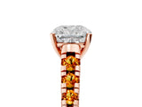 Rose gold Cushion Cut Diamond Cathedral Solitaire Ring with Round with Citrine side stone Pavé Band_29