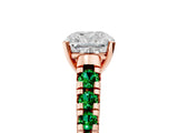 Rose gold Cushion Cut Diamond Cathedral Solitaire Ring with Round with Emerald side stone Pavé Band_5