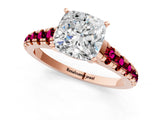 Rose gold Cushion Cut Diamond Cathedral Solitaire Ring with Round with Garnet side stone Pavé Band_13