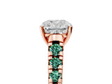 Rose gold Cushion Cut Diamond Cathedral Solitaire Ring with Round with Green Sapphire side stone Pavé Band_17