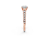 Rose gold Cushion Cut Diamond Cathedral Solitaire Ring with Round with Moissanite side stone Pavé Band_26