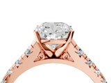Rose gold Cushion Cut Diamond Cathedral Solitaire Ring with Round with Moissanite side stone Pavé Band_28
