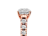 Rose gold Cushion Cut Diamond Cathedral Solitaire Ring with Round with Moissanite side stone Pavé Band_29