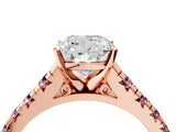 Rose gold Cushion Cut Diamond Cathedral Solitaire Ring with Round with Morganite side stone Pavé Band_16