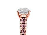 Rose gold Cushion Cut Diamond Cathedral Solitaire Ring with Round with Morganite side stone Pavé Band_17