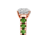 Rose gold Cushion Cut Diamond Cathedral Solitaire Ring with Round with Peridot side stone Pavé Band_5