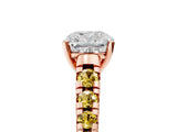 Rose gold Cushion Cut Diamond Cathedral Solitaire Ring with Round with Yellow Sapphire side stone Pavé Band_41
