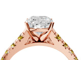 Rose gold Cushion Cut Diamond Cathedral Solitaire Ring with Round with Yellow Sapphire side stone Pavé Band_49