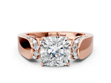Rose gold Cushion Cut Diamond Channel Set Solitaire Ring with Four-Prong Setting_12