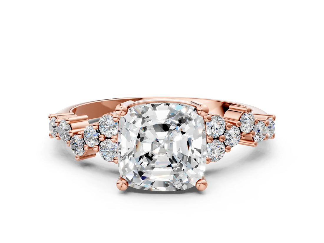 Rose gold Cushion Cut Diamond Cluster Pavé Band with Four-Prong Setting_12