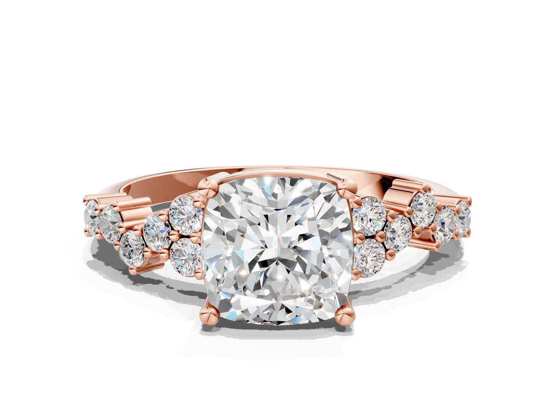 Rose gold Cushion Cut Diamond Cluster Pavé Band with Four-Prong Setting_3