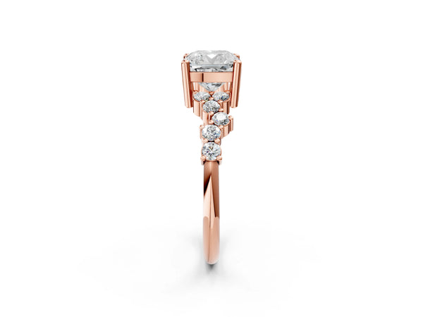 Rose gold Cushion Cut Diamond Cluster Pavé Band with Four-Prong Setting