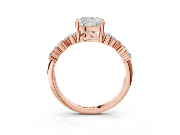 Rose gold Cushion Cut Diamond Cluster Pavé Band with Four-Prong Setting