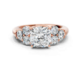 Rose gold Cushion Cut Diamond Cluster Ring with Round Accent Stones and Prong Setting on a Classic Band_61