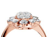 Rose gold Cushion Cut Diamond Cluster Ring with Round and Baguette Stones, Split Shank Band, Prong Setting_19