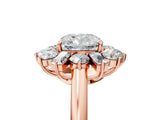 Rose gold Cushion Cut Diamond Cluster Ring with Round and Baguette Stones, Split Shank Band, Prong Setting_20