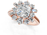 Rose gold Cushion Cut Diamond Cluster Ring with Round and Baguette Stones, Split Shank Band, Prong Setting_4