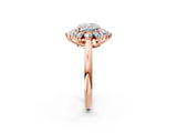 Rose gold Cushion Cut Diamond Cluster Ring with Round and Baguette Stones, Split Shank Band, Prong Setting_5