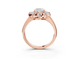 Rose gold Cushion Cut Diamond Cluster Ring with Round and Baguette Stones, Split Shank Band, Prong Setting_6