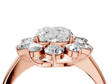 Rose gold Cushion Cut Diamond Cluster Ring with Round and Baguette Stones, Split Shank Band, Prong Setting_7