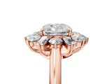 Rose gold Cushion Cut Diamond Cluster Ring with Round and Baguette Stones, Split Shank Band, Prong Setting_8