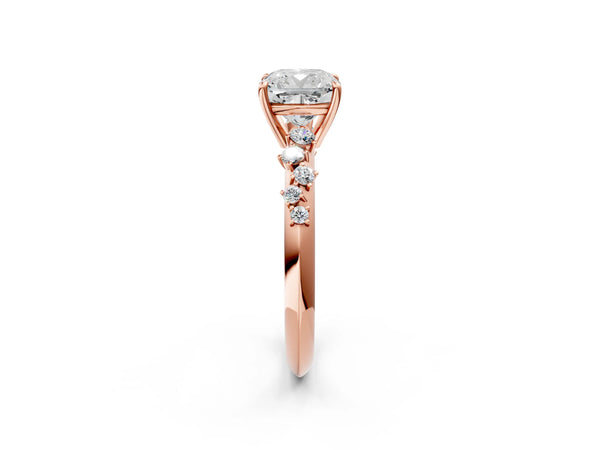 Rose Gold Cushion Cut Graduated Cluster Engagement Ring Setting