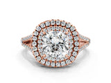 Rose gold Cushion Cut Diamond Double Halo Ring with Pavé Band and Prong Setting_106