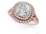 Rose gold Cushion Cut Diamond Double Halo Ring with Pavé Band and Prong Setting_107