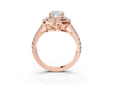 Rose gold Cushion Cut Diamond Double Halo Ring with Pavé Band and Prong Setting_109