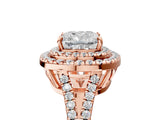 Rose gold Cushion Cut Diamond Double Halo Ring with Pavé Band and Prong Setting_111