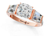 Rose gold Cushion Cut Diamond Engagement Ring with Baguette Side Stones and Channel Set Band_42