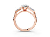 Rose gold Cushion Cut Diamond Engagement Ring with Baguette Side Stones and Channel Set Band_44