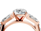 Rose gold Cushion Cut Diamond Engagement Ring with Baguette Side Stones and Channel Set Band_45
